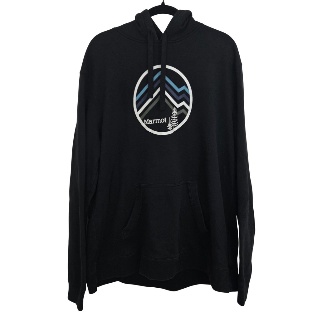 Marmot Hoodie XXL Black Graphic Pullover Sweatshirt Mens Extra Extra Large